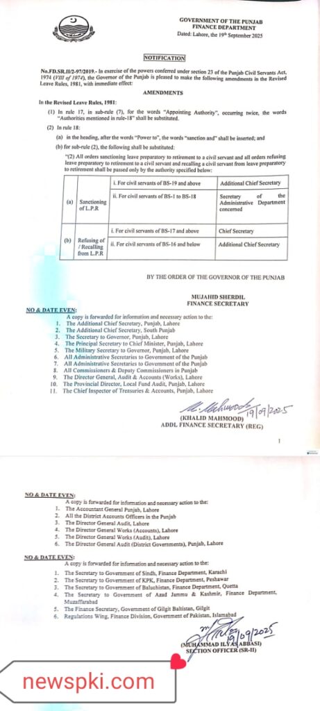 GOVERNMENT OF THE PUNJAB FINANCE DEPARTMENT Leave Rules Amendment 2025