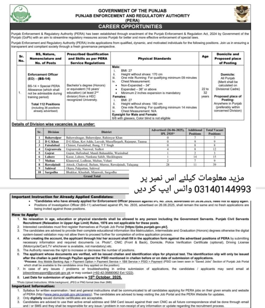 Today 112 EO, Enforcement Officer in PERA Seats Announced