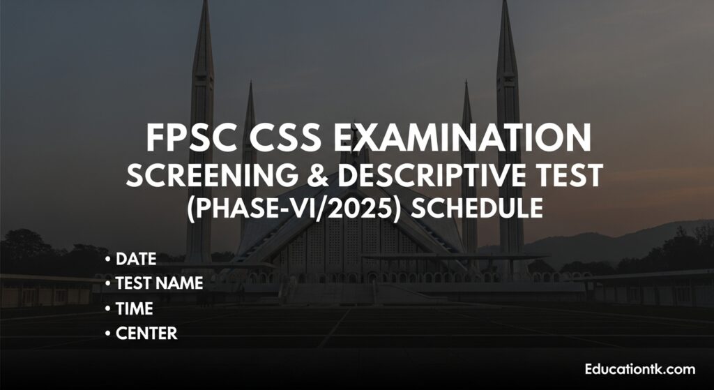 FPSC Screening & Descriptive Tests (Phase-VI/2025) Schedule